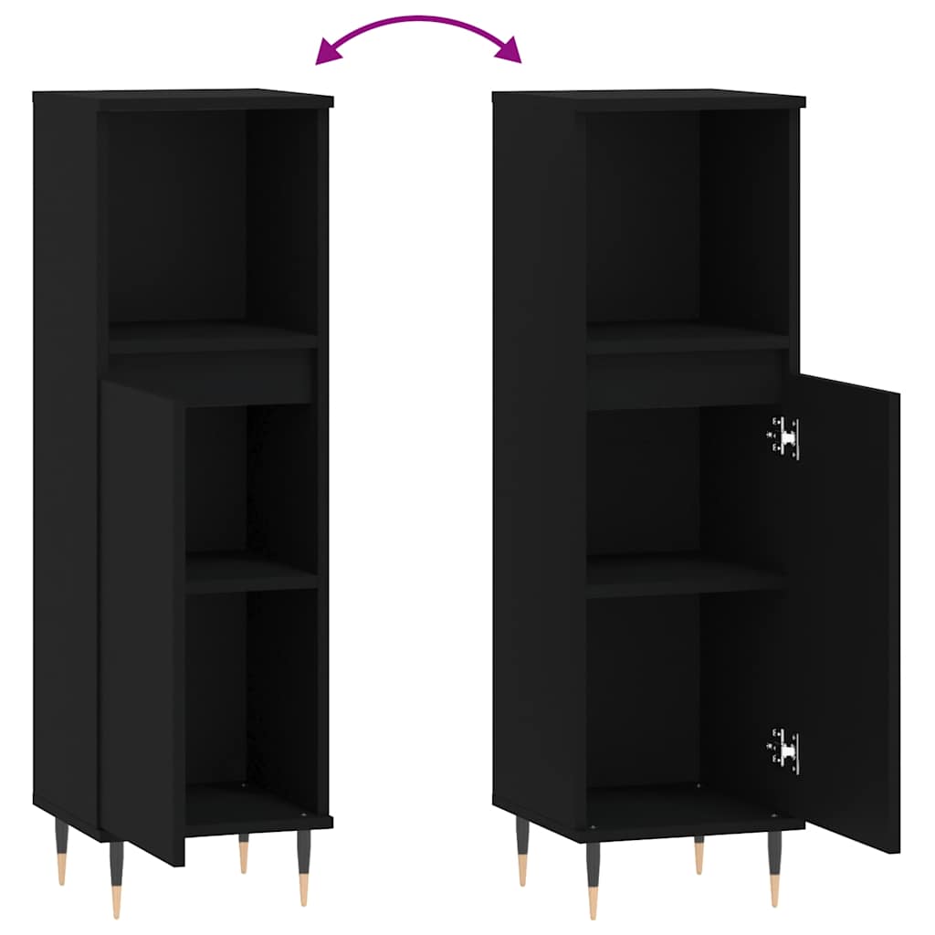 Bathroom Cabinet Black 30x30x100 cm Engineered Wood