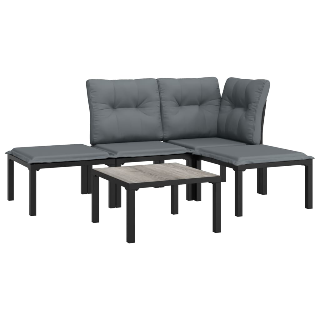 5 Piece Garden Lounge Set Black and Grey Poly Rattan