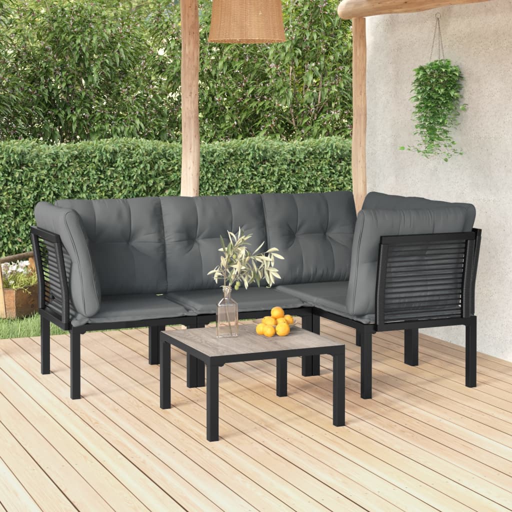 5 Piece Garden Lounge Set Black and Grey Poly Rattan
