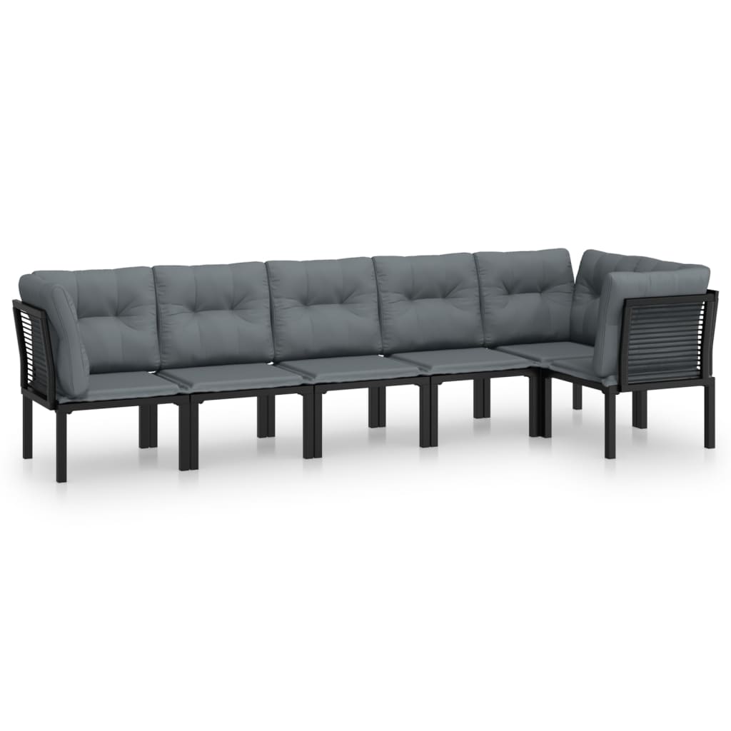 6 Piece Garden Lounge Set Black and Grey Poly Rattan