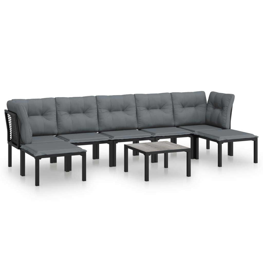 8 Piece Garden Lounge Set Black and Grey Poly Rattan