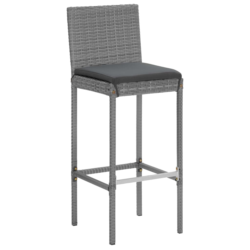9 Piece Garden Bar Set with Cushions Grey Poly Rattan