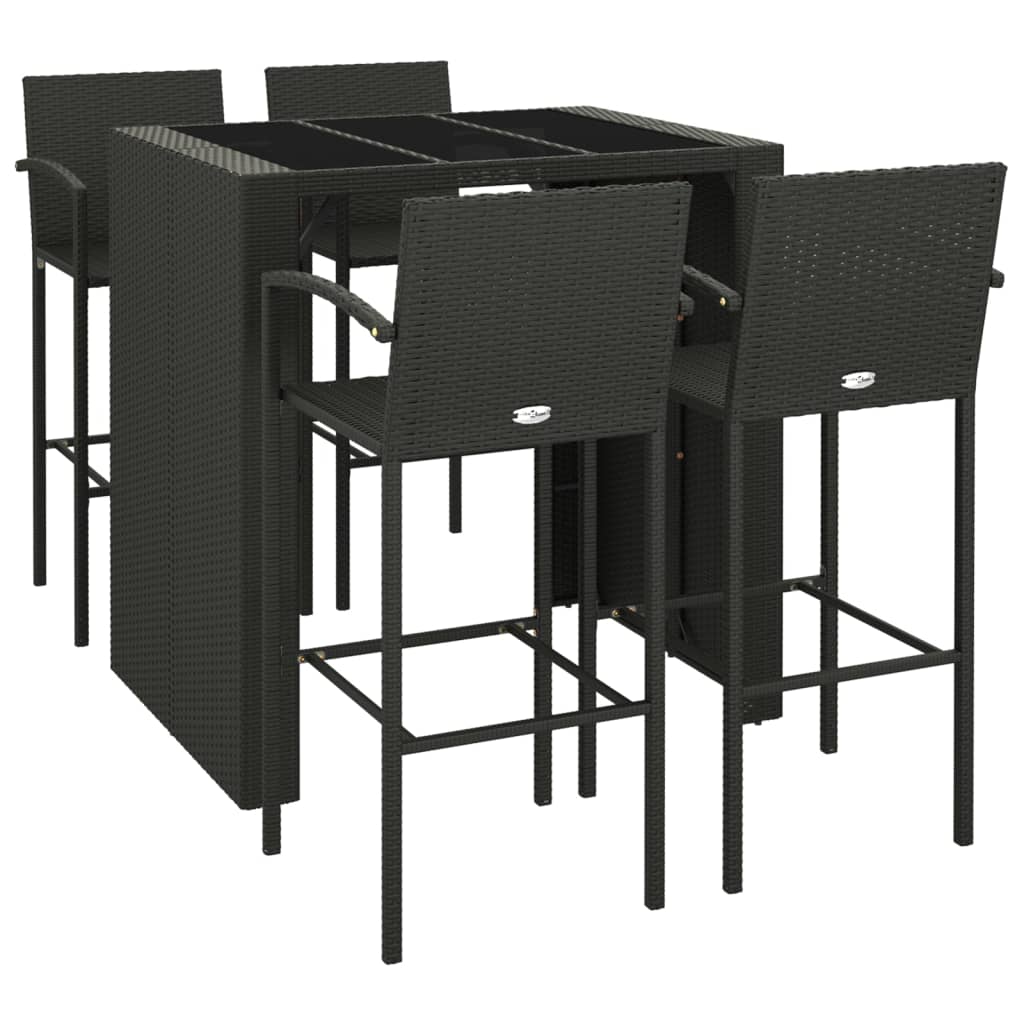 5 Piece Garden Bar Set Black Poly Rattan