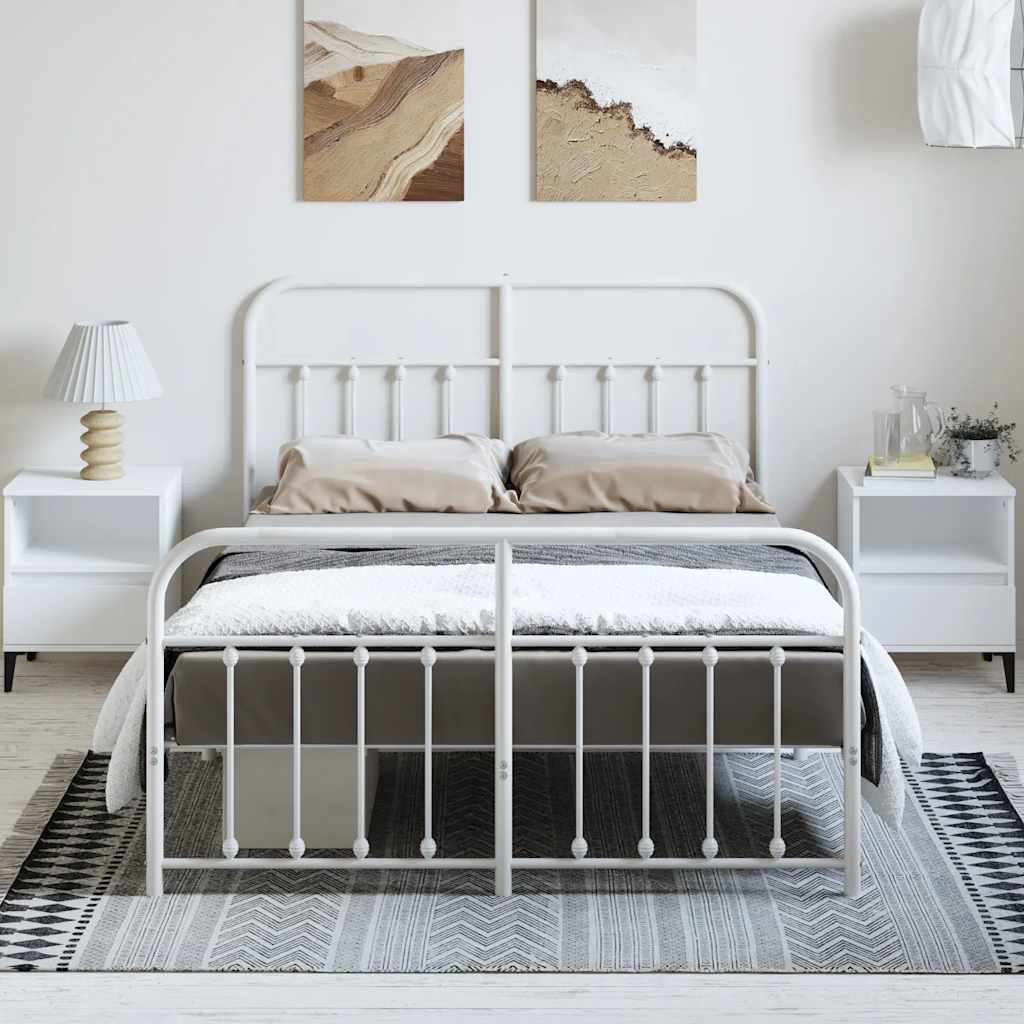 Metal Bed Frame without Mattress with Footboard White 150x200 cm