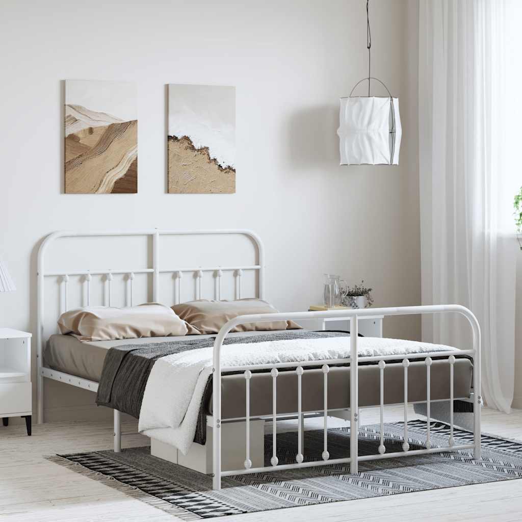 Metal Bed Frame without Mattress with Footboard White 150x200 cm
