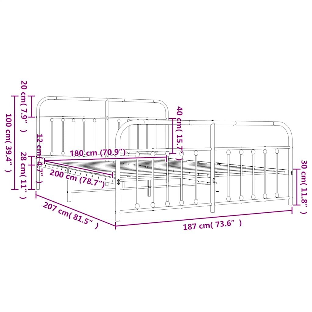 Metal Bed Frame without Mattress with Footboard White 183x203 cm King