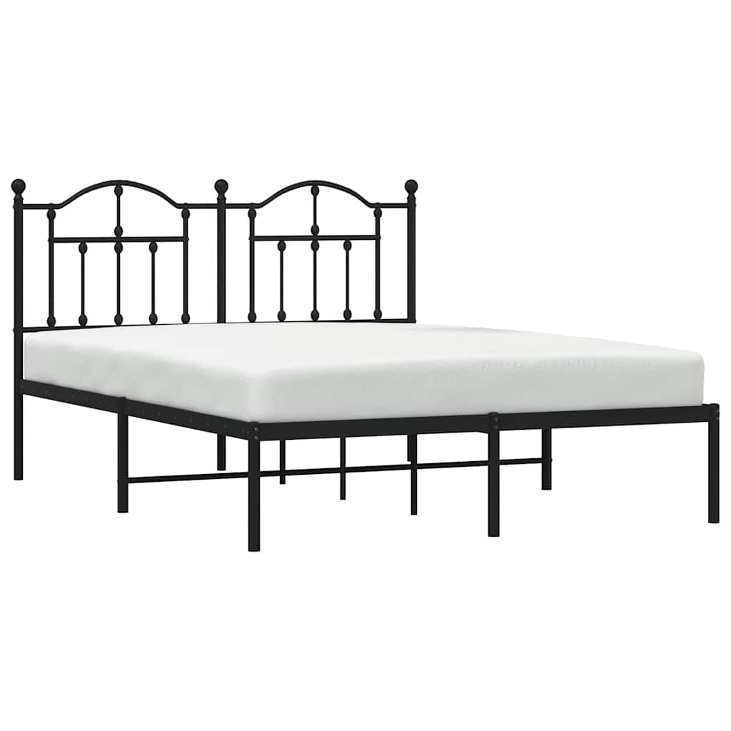 Metal Bed Frame without Mattress with Headboard Black 135x190 cm