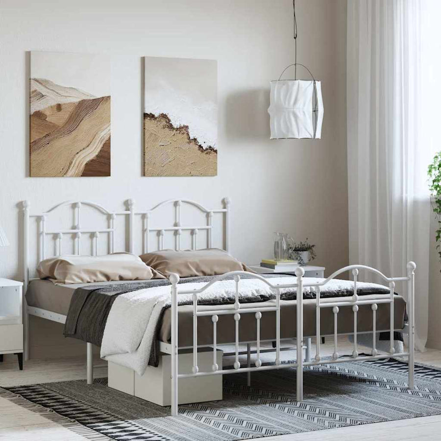 Metal Bed Frame without Mattress with Footboard White 135x190 cm