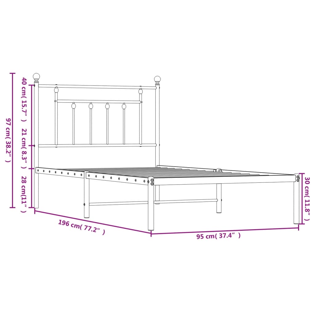 Metal Bed Frame without Mattress with Headboard White 90x190 cm