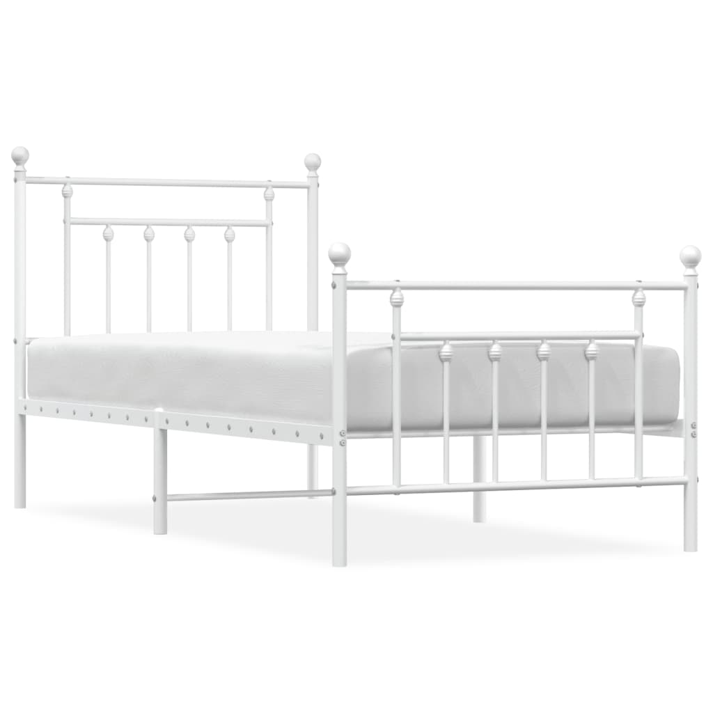 Metal Bed Frame without Mattress with Footboard White 90x190 cm