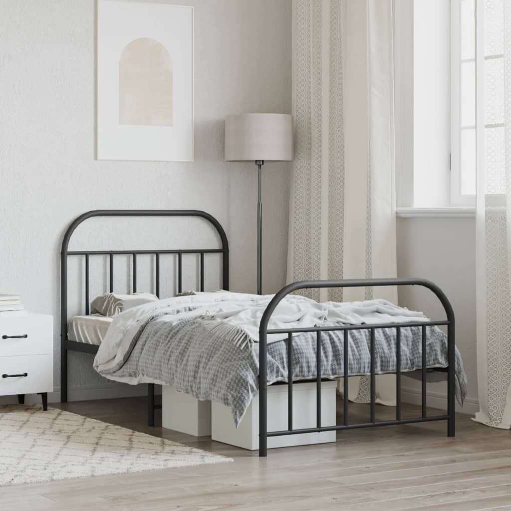 Metal Bed Frame without Mattress with Footboard Black 107x203 cm King Single