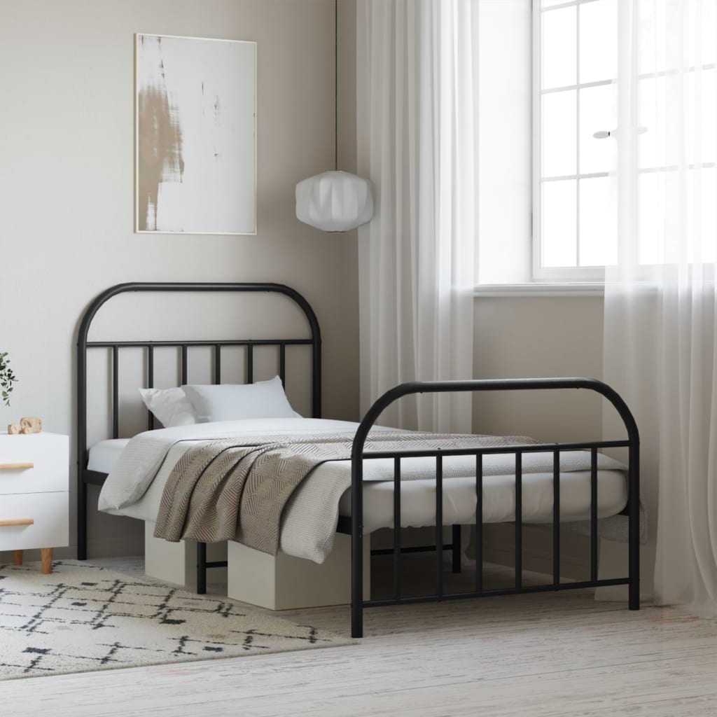 Metal Bed Frame without Mattress with Footboard Black 107x203 cm King Single