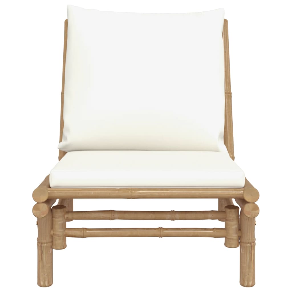 Garden Chairs 2 pcs with Cream White Cushions Bamboo