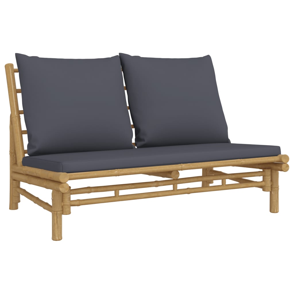 Garden Bench with Dark Grey Cushions Bamboo