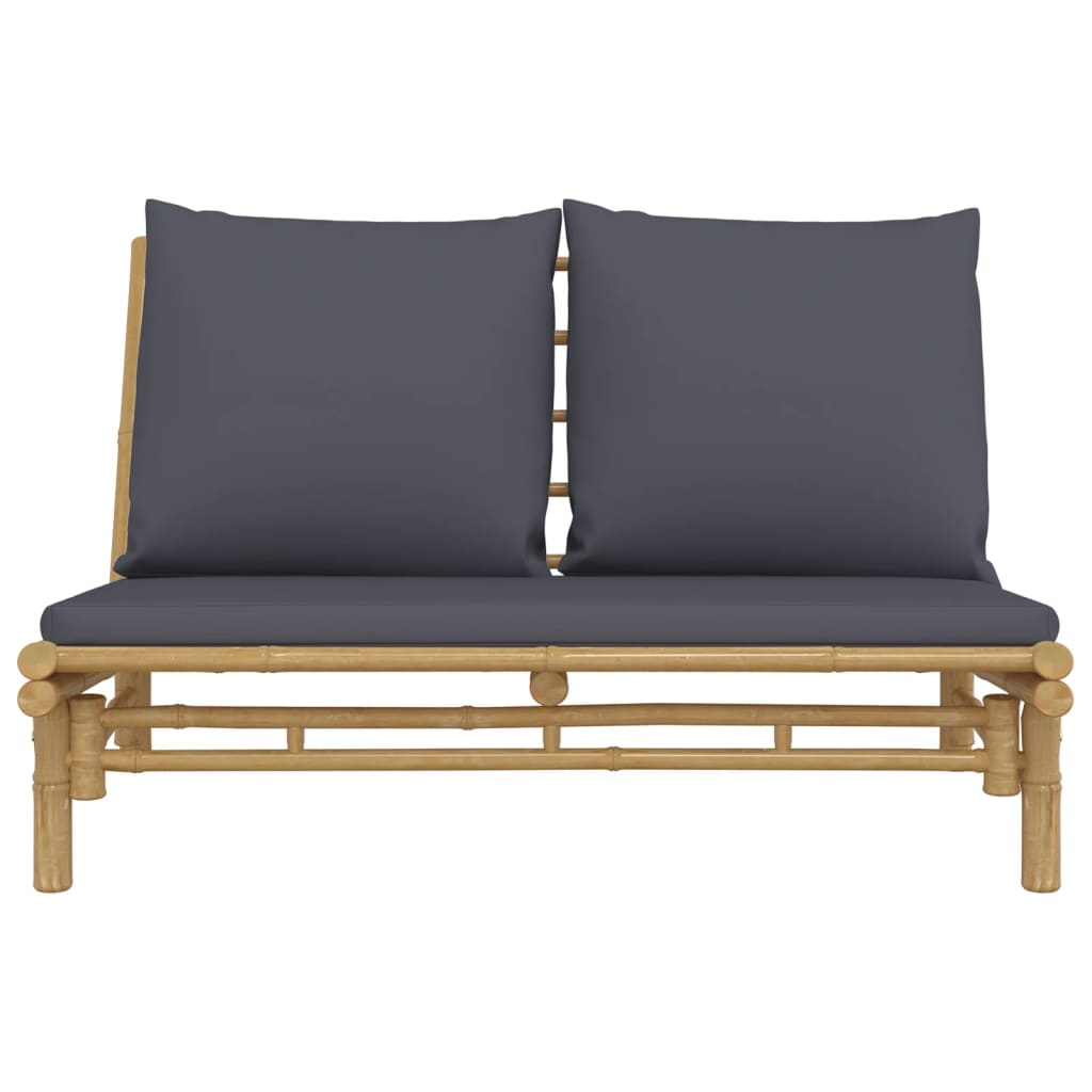 Garden Bench with Dark Grey Cushions Bamboo