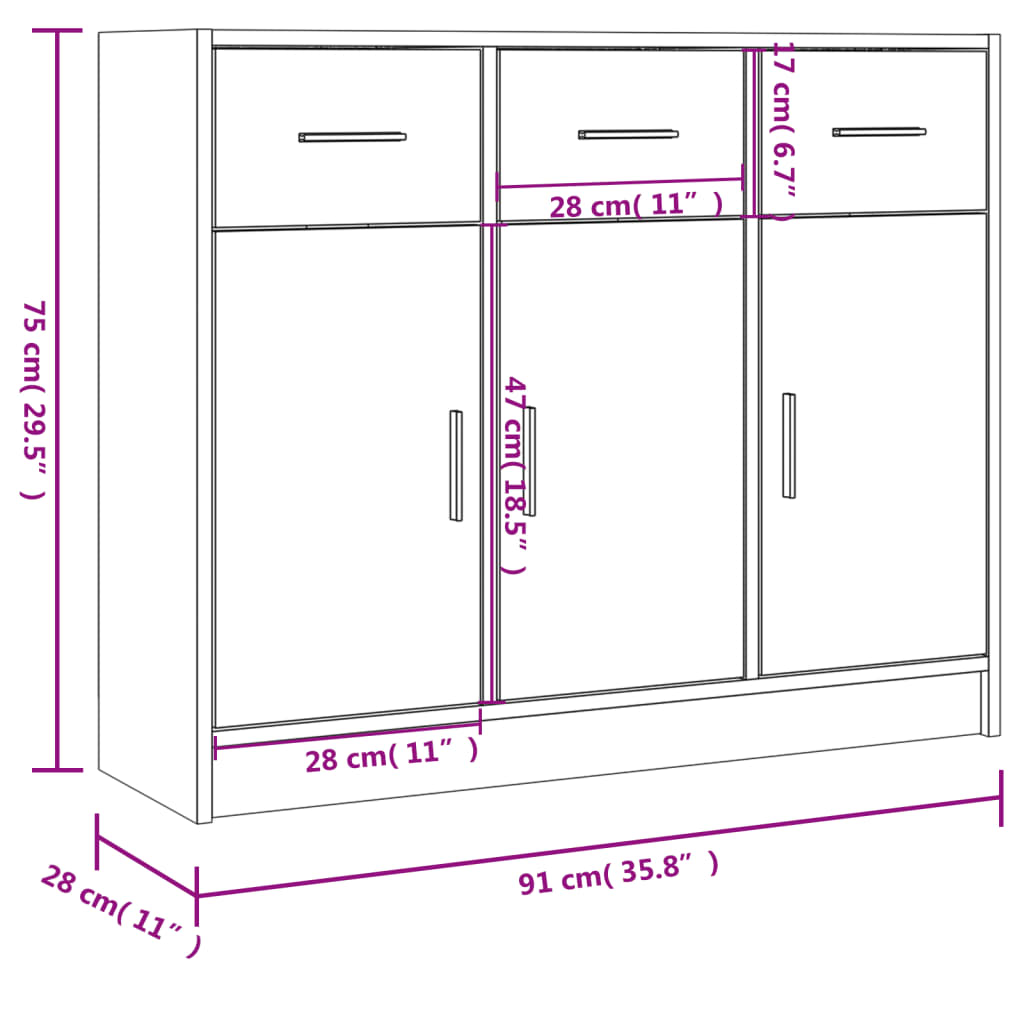Sideboard Black 91x28x75 cm Engineered Wood