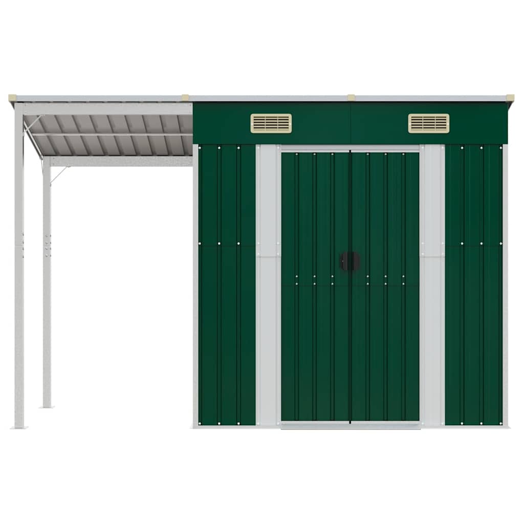 Garden Shed with Extended Roof Green 277x107x181 cm Steel