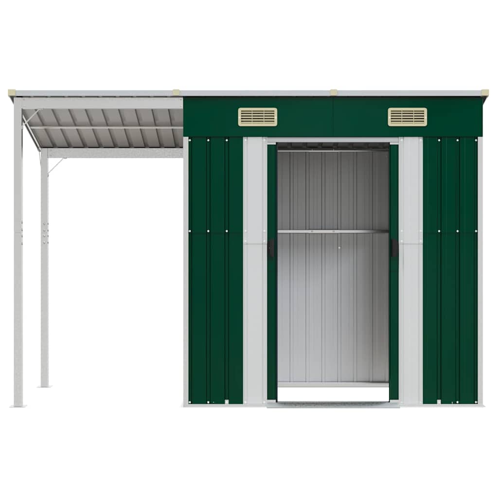 Garden Shed with Extended Roof Green 277x107x181 cm Steel