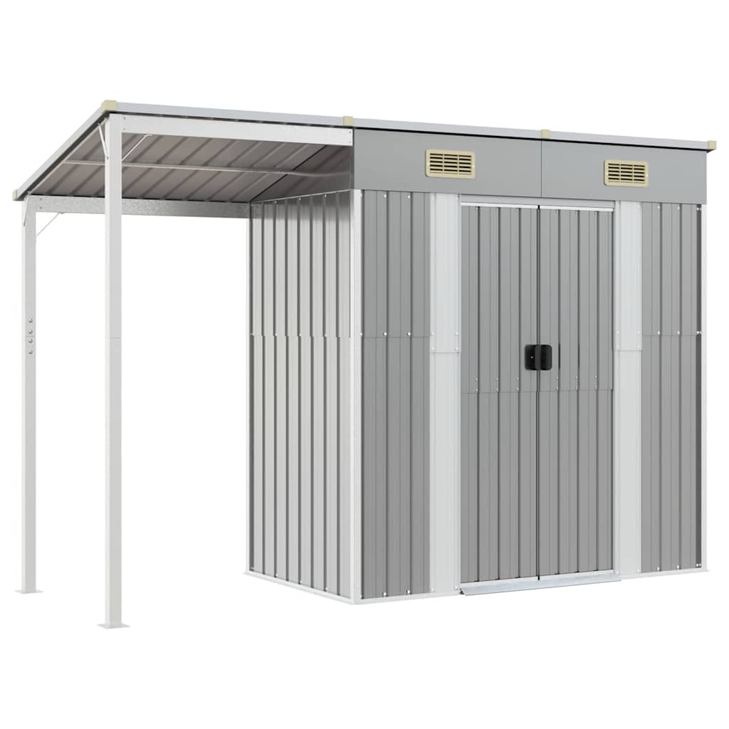Garden Shed with Extended Roof Light Grey 277x107x181 cm Steel
