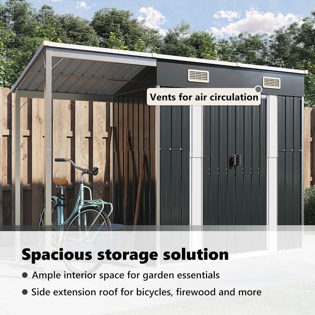 Garden Shed with Extended Roof Anthracite 277x107x181 cm Steel