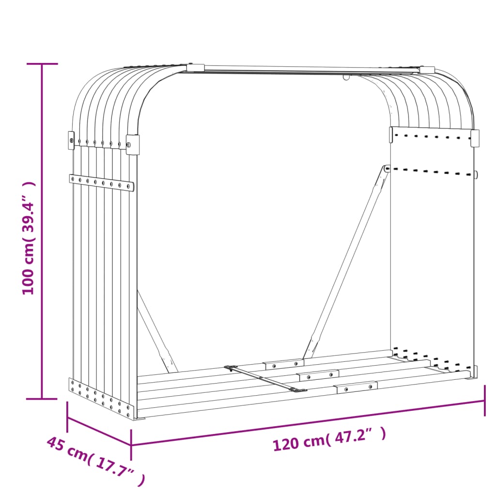 Log Holder Wood Look 120x45x100 cm Galvanised Steel