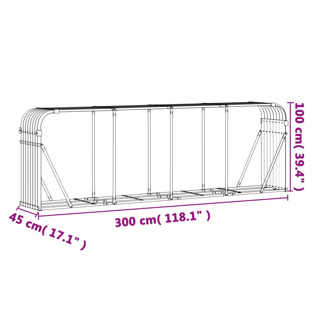Log Holder Wood Look 300x45x100 cm Galvanised Steel