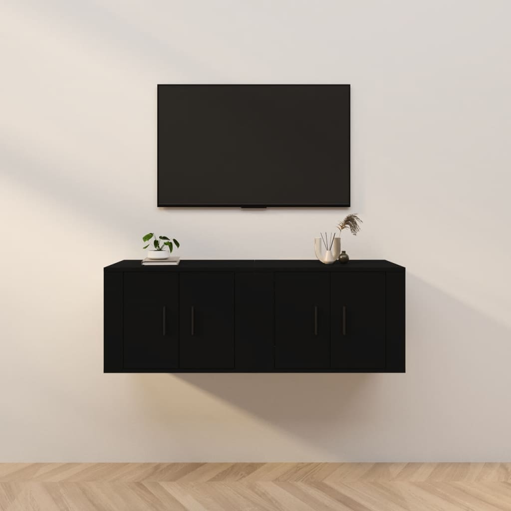 2 Piece Wall-mounted TV Cabinet Set Black 57x34,5x40 cm