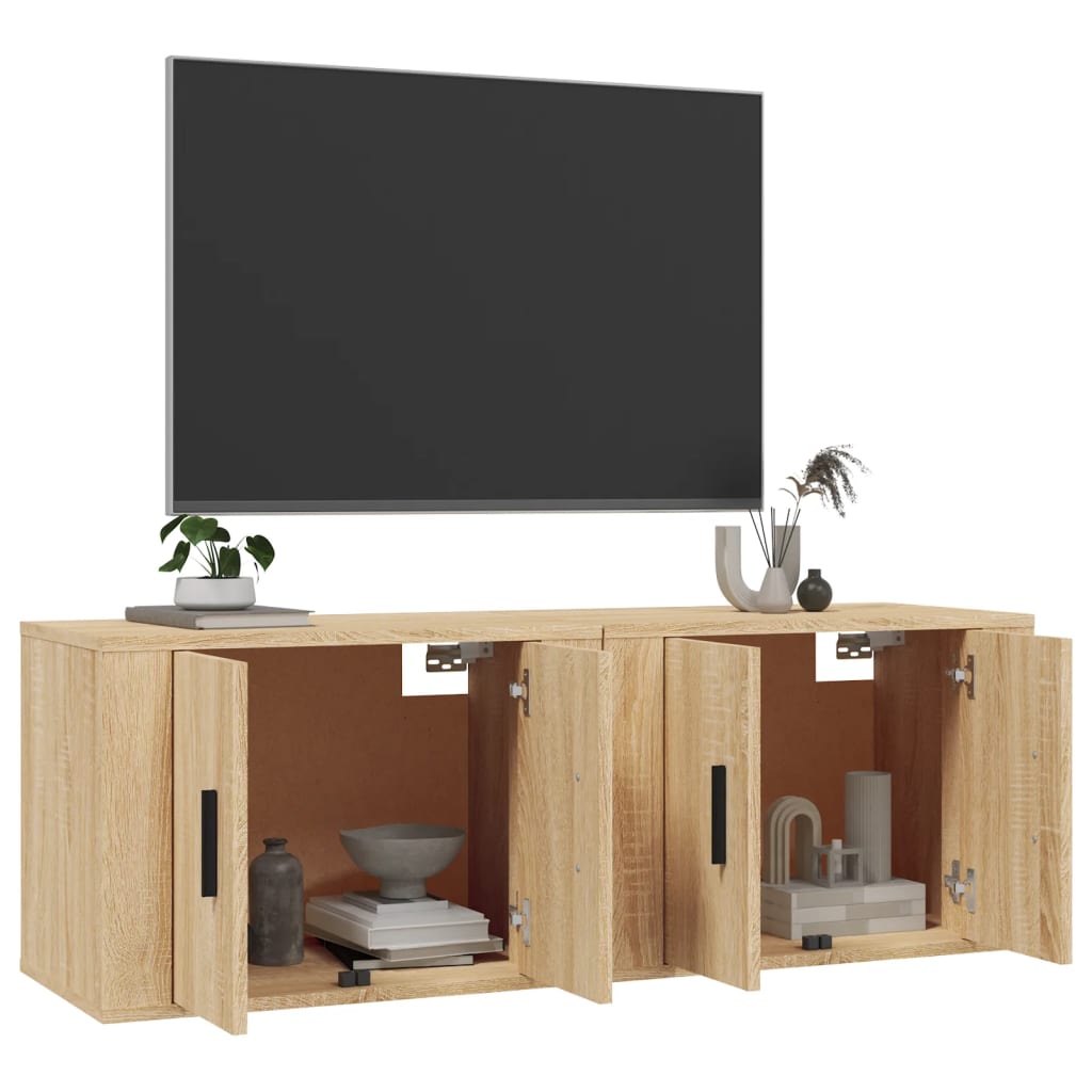 2 Piece Wall-mounted TV Cabinet Set Sonoma Oak 57x34,5x40 cm