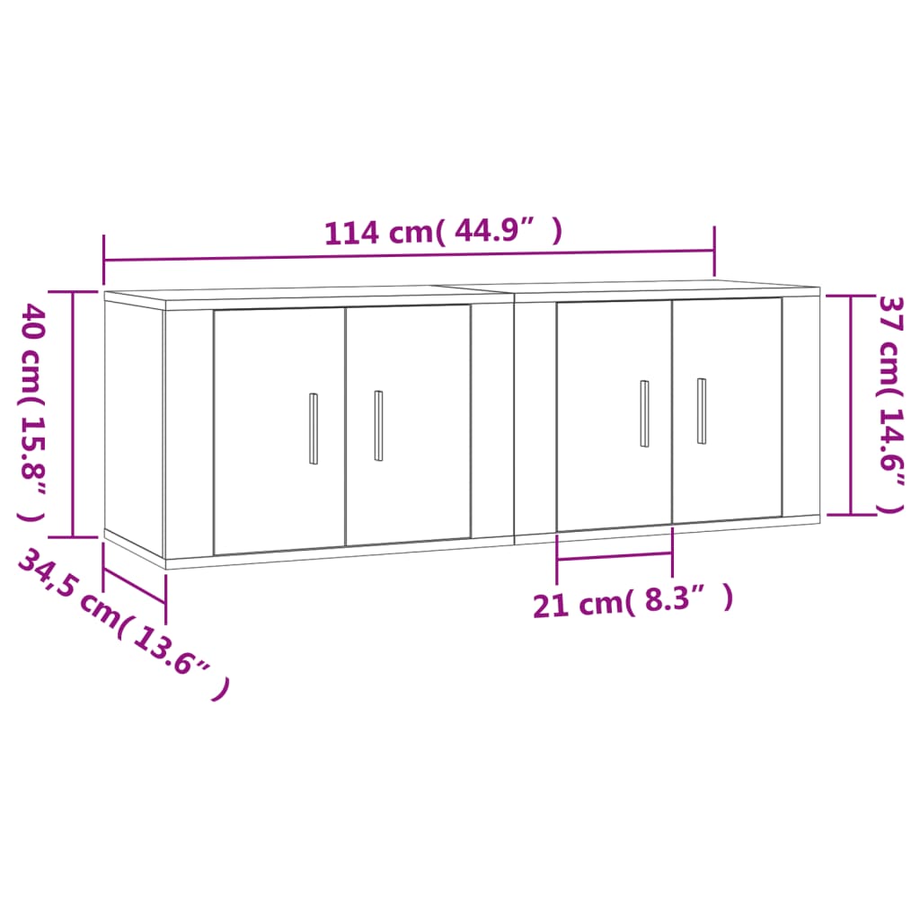 2 Piece Wall-mounted TV Cabinet Set Grey Sonoma 57x34,5x40 cm