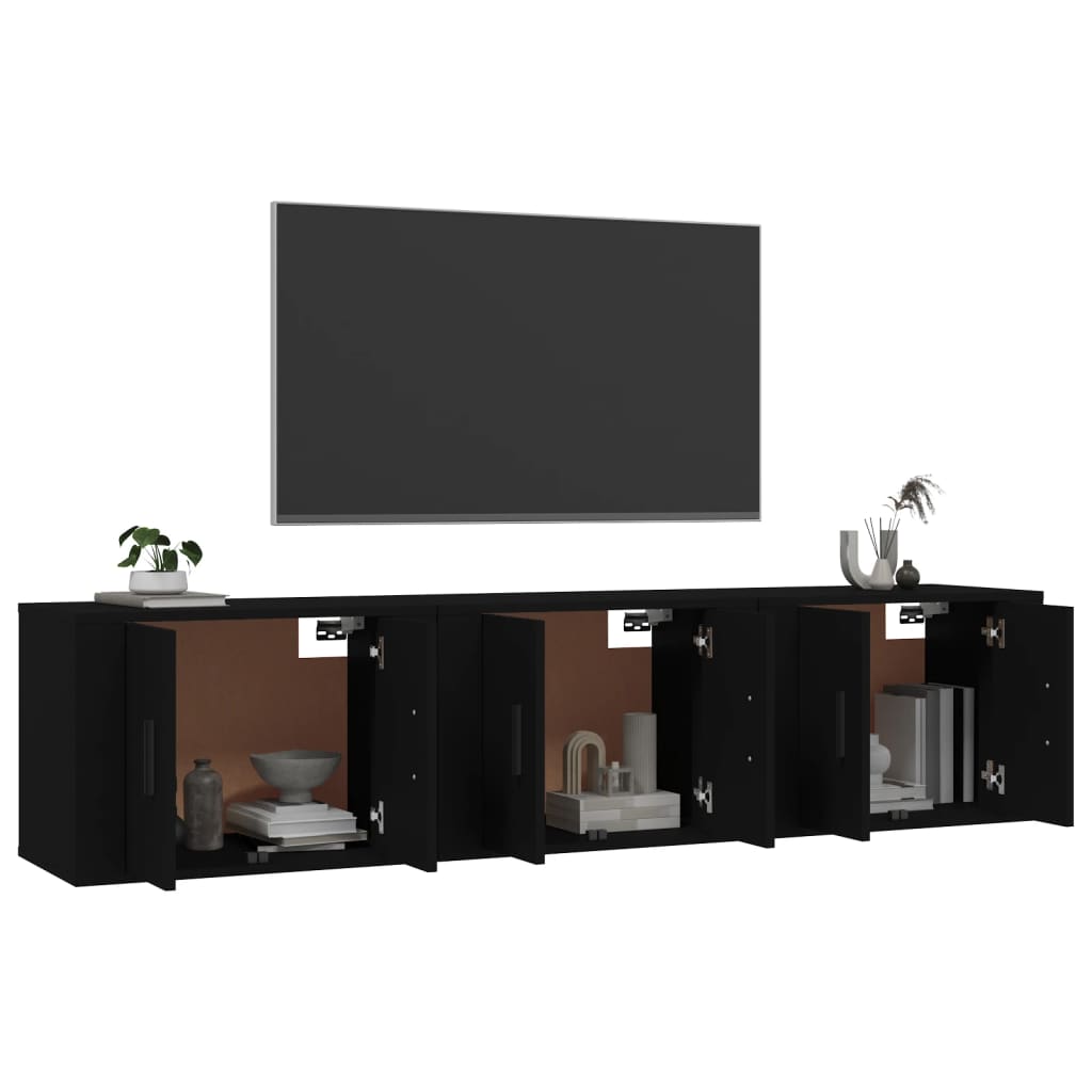 Wall-mounted TV Cabinets 3 pcs Black 57x34.5x40 cm