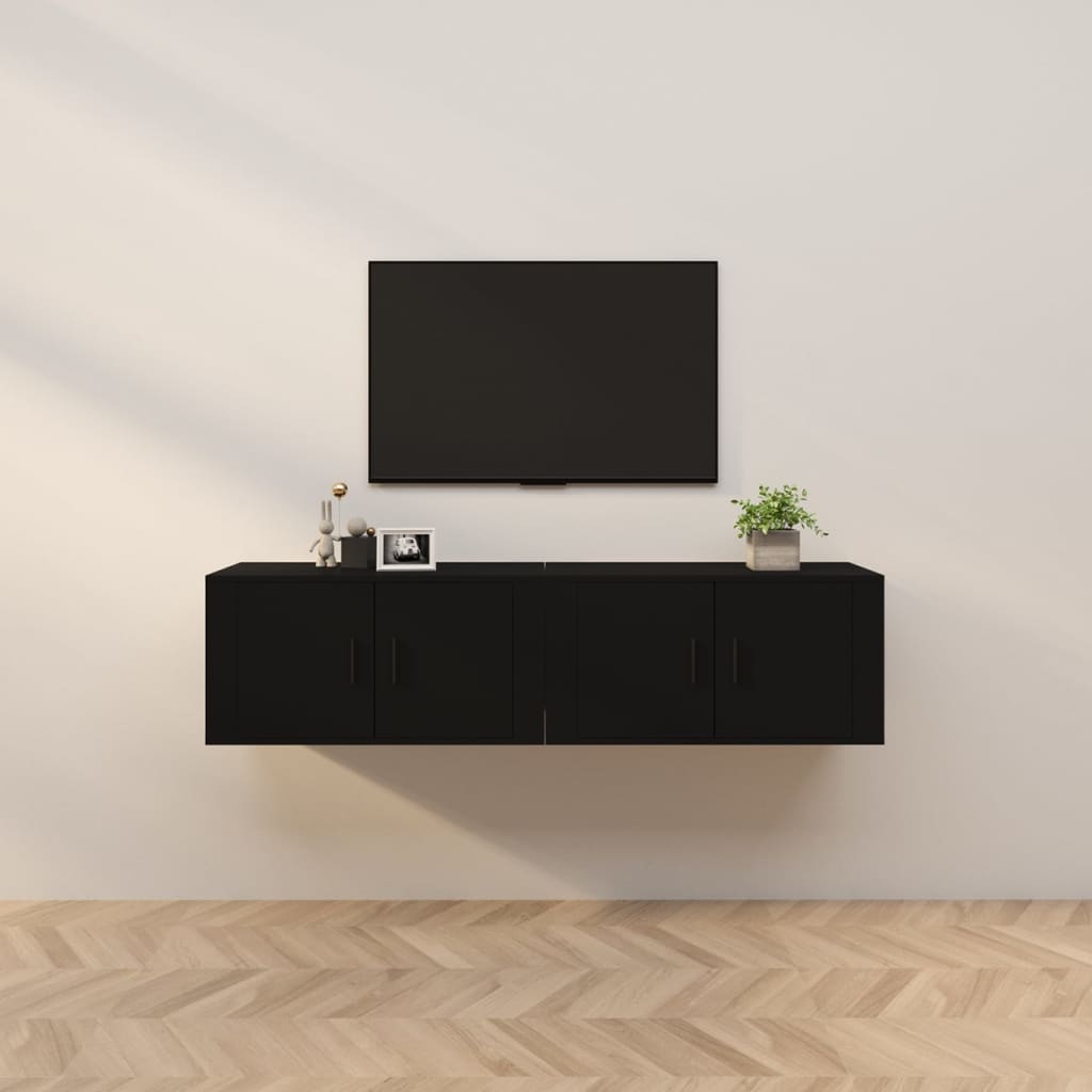 2 Piece Wall-mounted TV Cabinet Set Black 80x34,5x40 cm