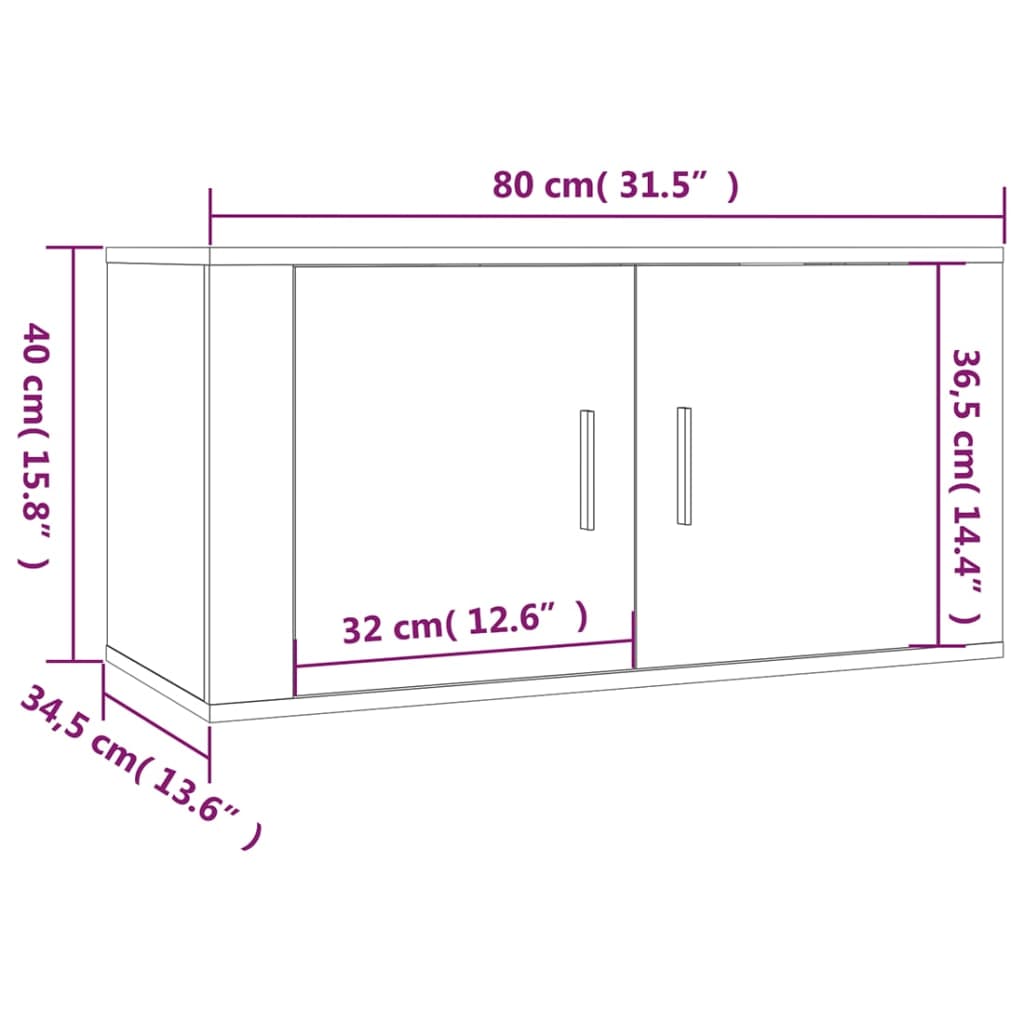 2 Piece Wall-mounted TV Cabinet Set High Gloss White 80x34,5x40 cm