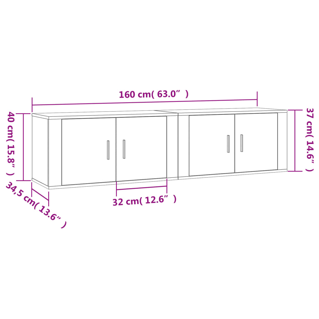 2 Piece Wall-mounted TV Cabinet Set Brown Oak 80x34,5x40 cm