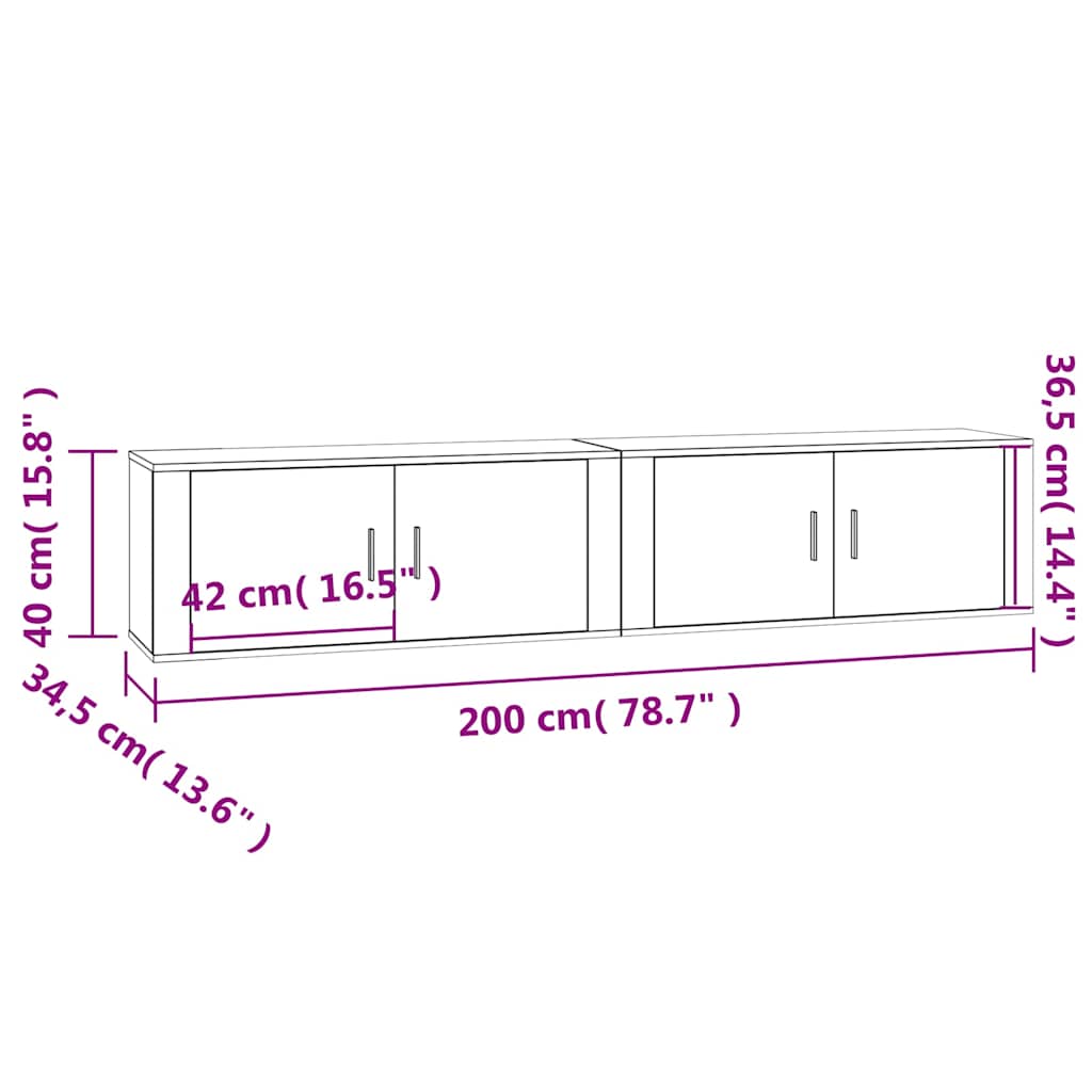2 Piece Wall-mounted TV Cabinet Set White 100x34,5x40 cm