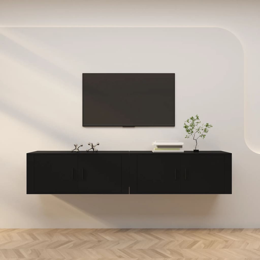 2 Piece Wall-mounted TV Cabinet Set Black 100x34,5x40 cm