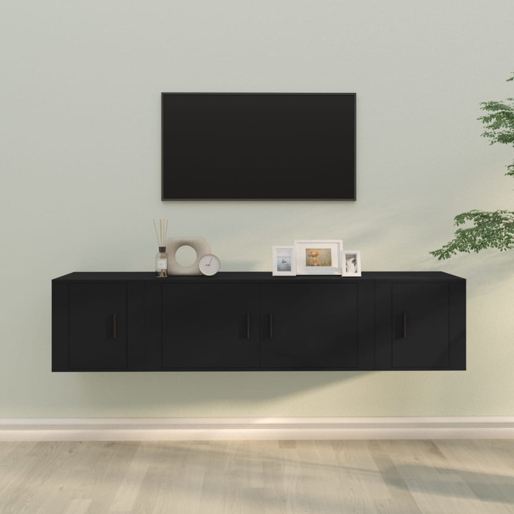 3 Piece TV Cabinet Set Black Engineered Wood