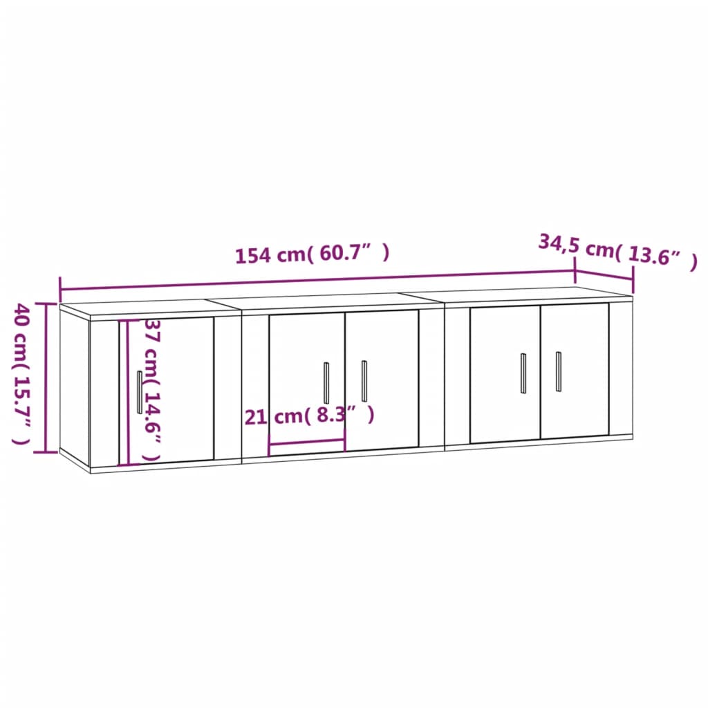 3 Piece TV Cabinet Set Black Engineered Wood
