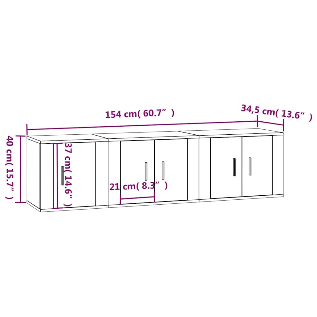 3 Piece TV Cabinet Set Sonoma Oak Engineered Wood