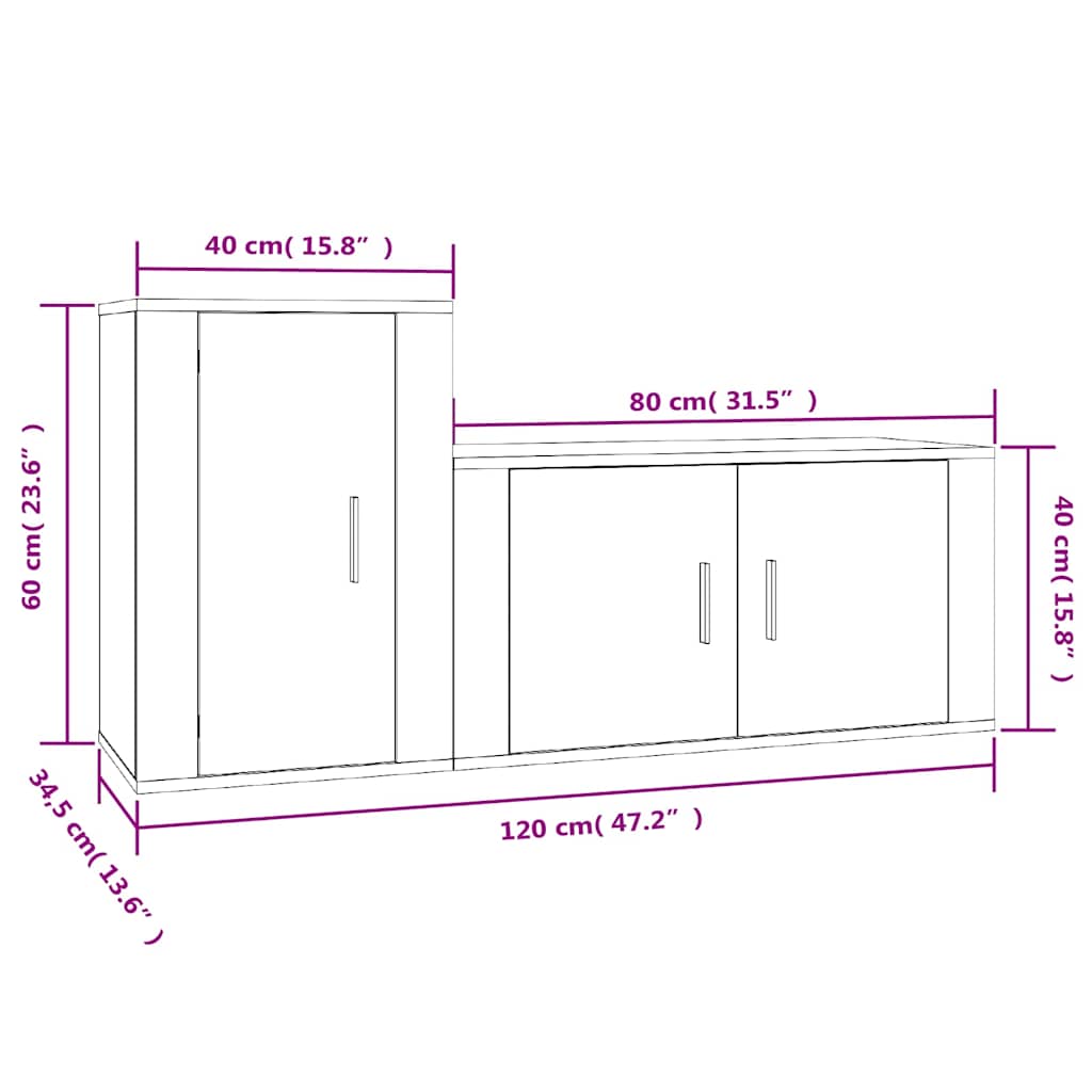 2 Piece TV Cabinet Set Brown Oak Engineered Wood