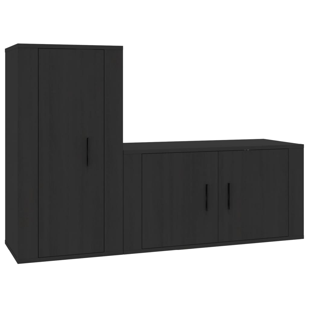 2 Piece TV Cabinet Set Black Engineered Wood