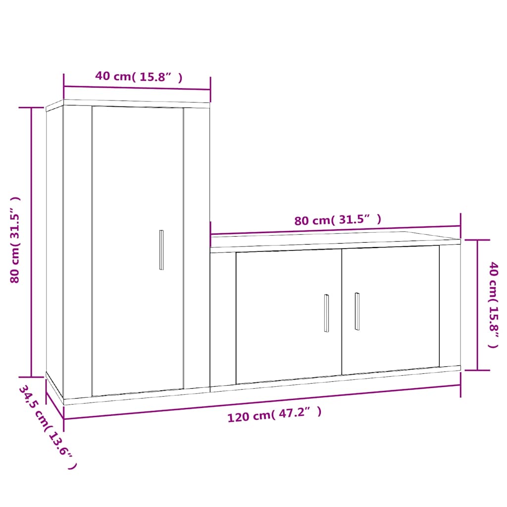 2 Piece TV Cabinet Set Brown Oak Engineered Wood