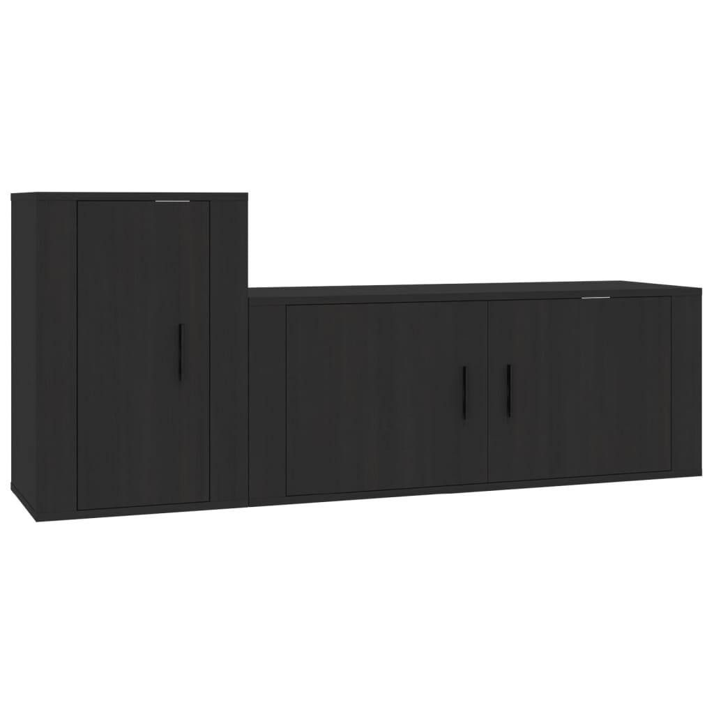 2 Piece TV Cabinet Set Black Engineered Wood