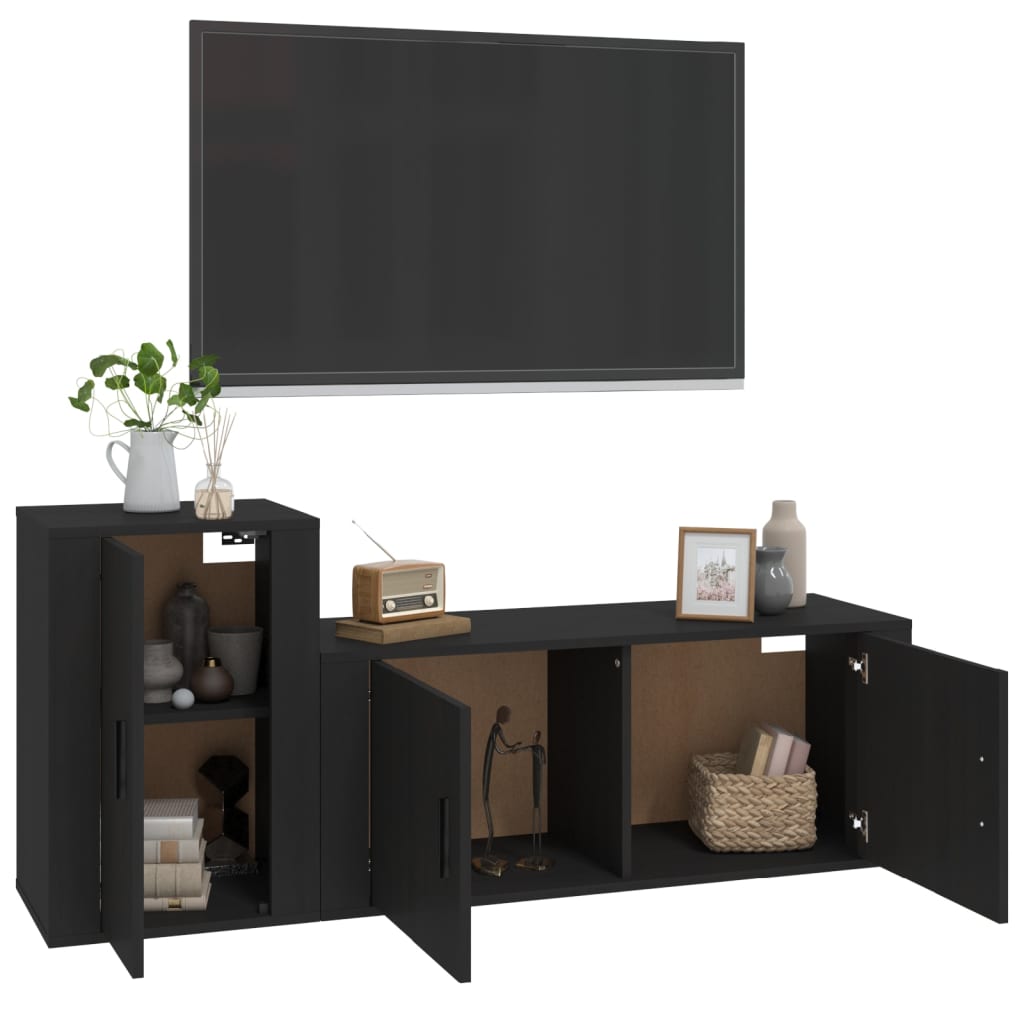 2 Piece TV Cabinet Set Black Engineered Wood