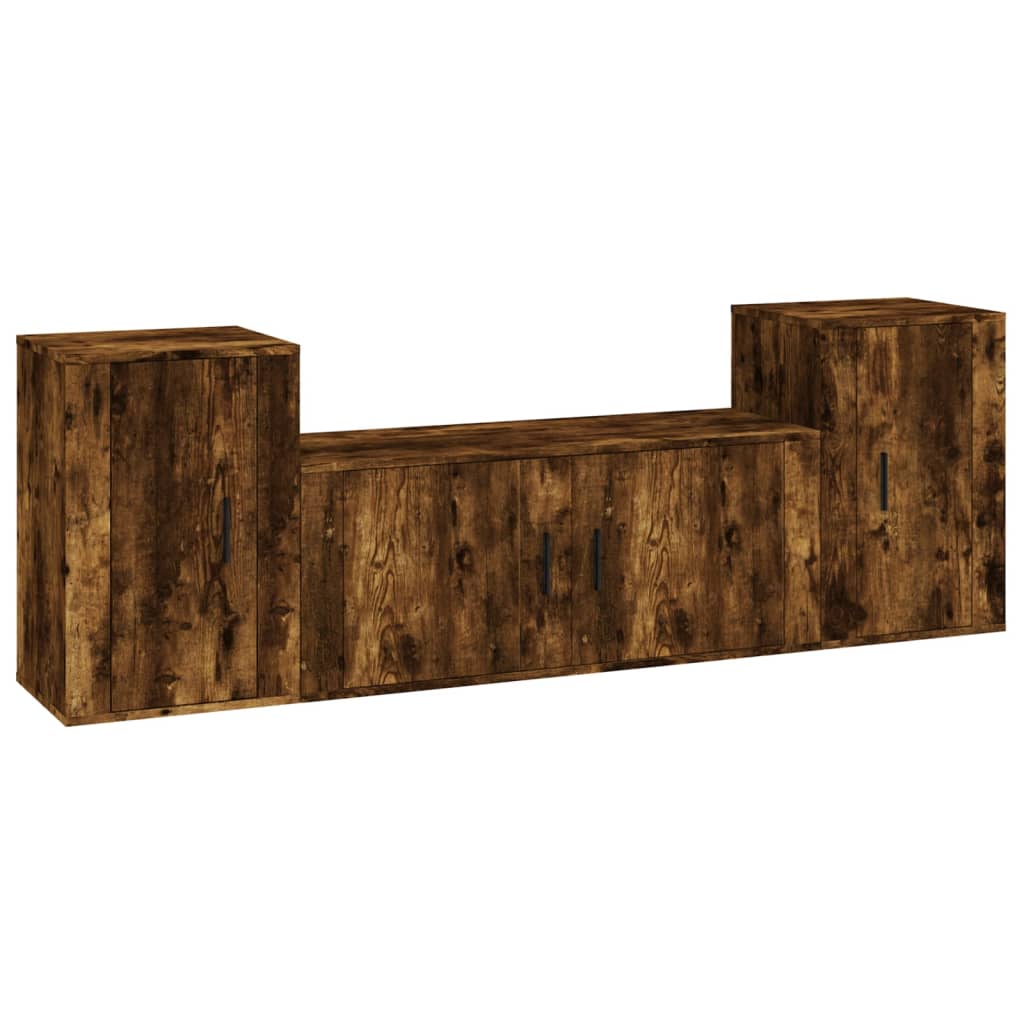 3 Piece TV Cabinet Set Smoked Oak Engineered Wood