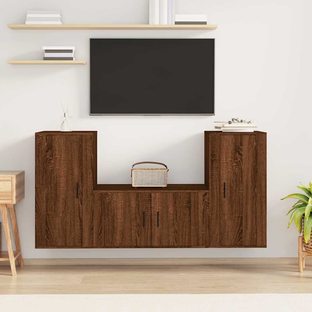 3 Piece TV Cabinet Set Brown Oak Engineered Wood