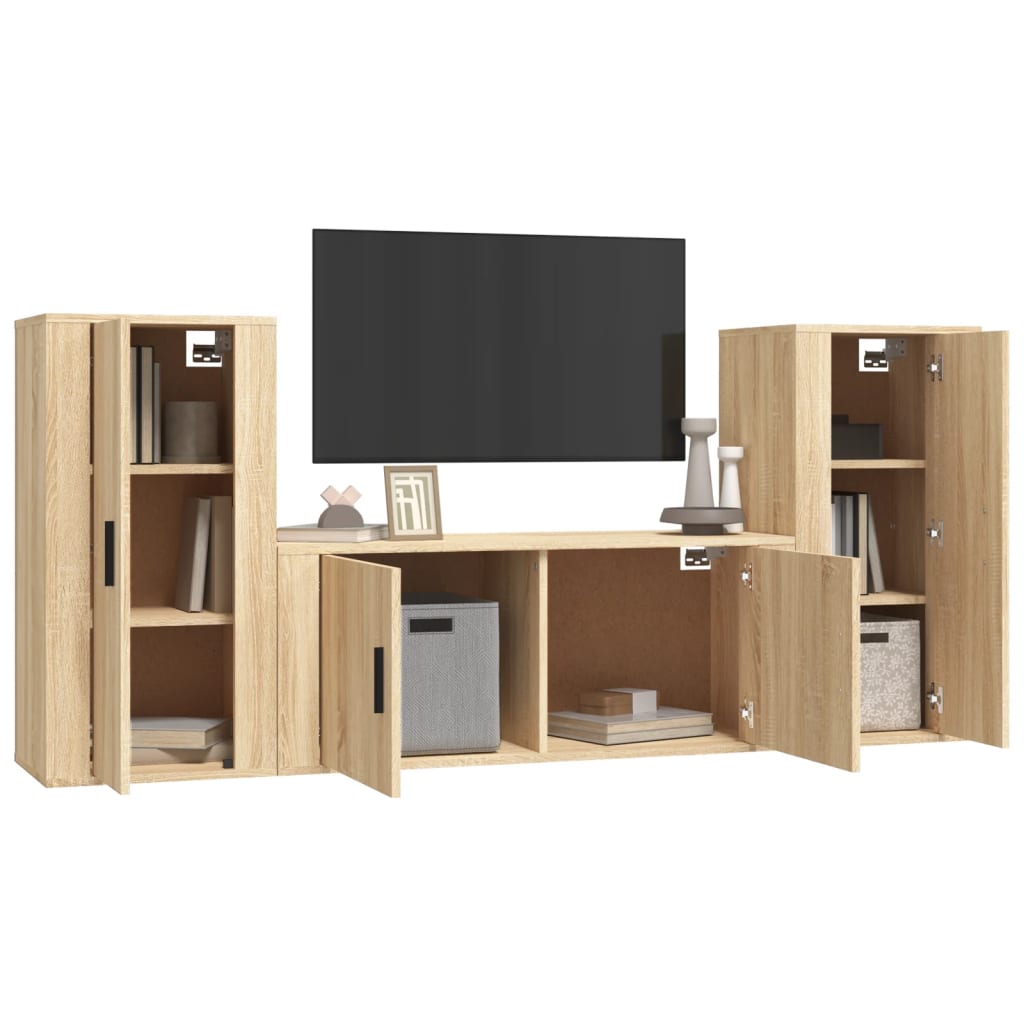 3 Piece TV Cabinet Set Sonoma Oak Engineered Wood