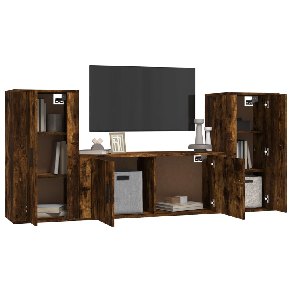 3 Piece TV Cabinet Set Smoked Oak Engineered Wood