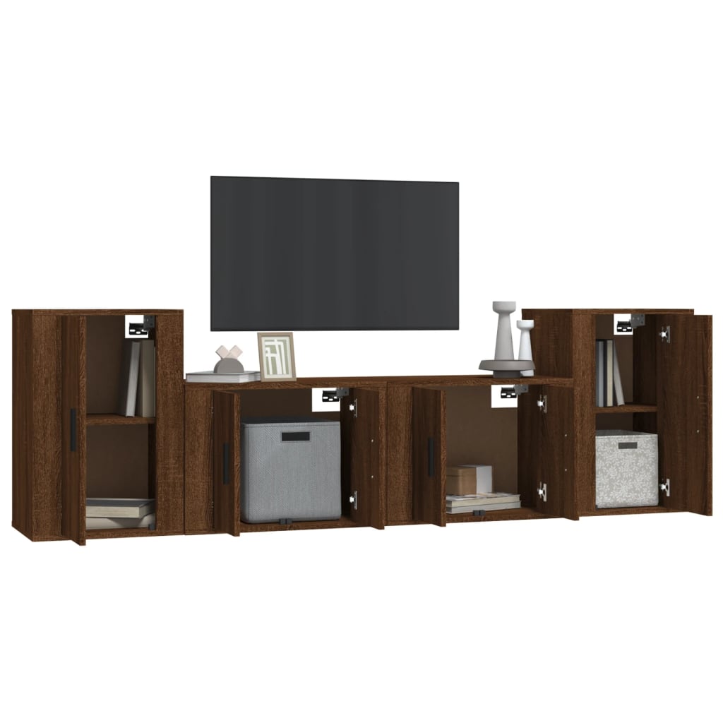 4 Piece TV Cabinet Set Brown Oak Engineered Wood