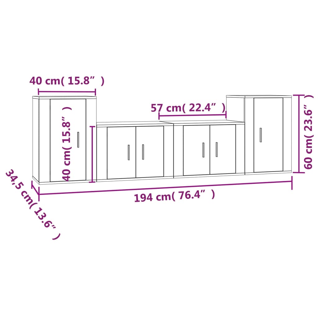 4 Piece TV Cabinet Set Brown Oak Engineered Wood