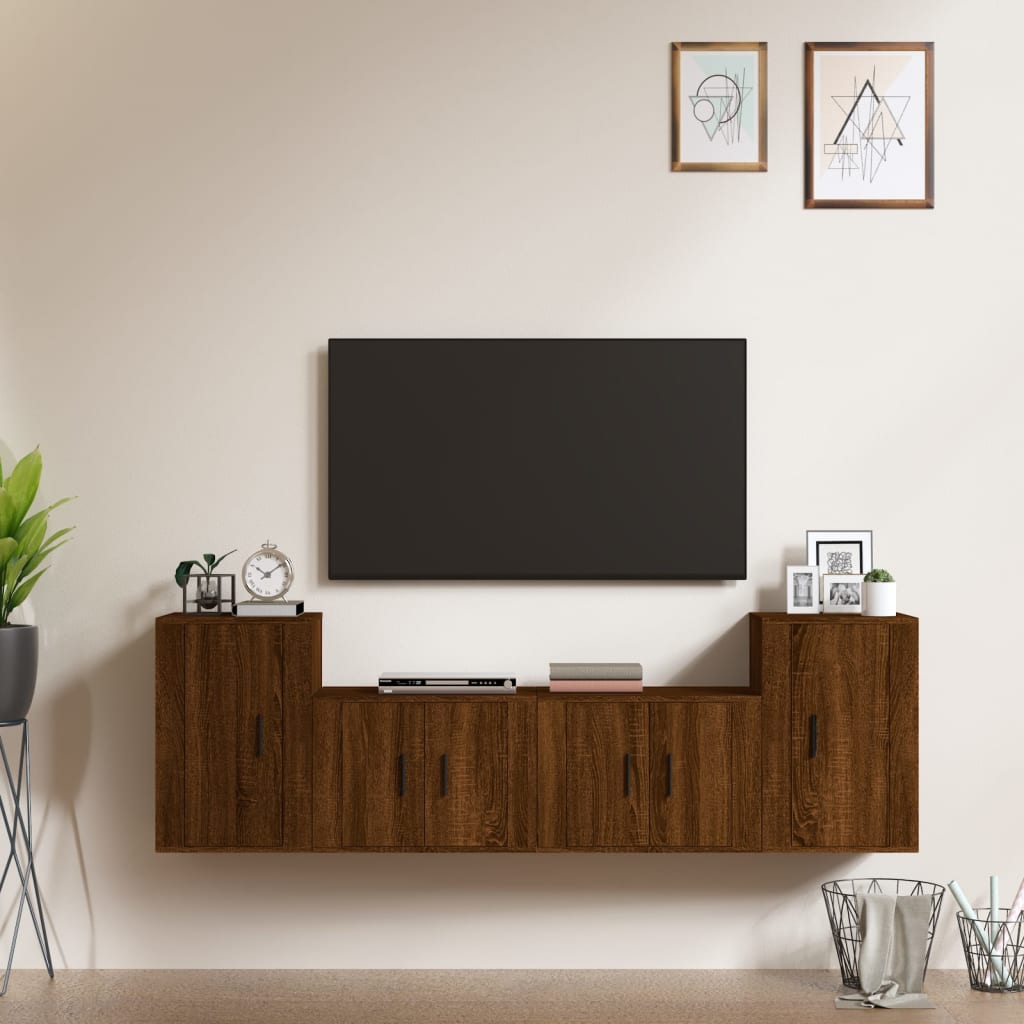 4 Piece TV Cabinet Set Brown Oak Engineered Wood